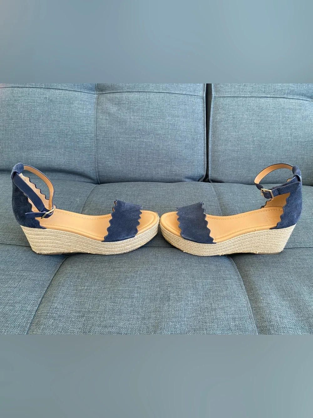 J by J.Crew Navy Suede scalloped flatform espadrilles